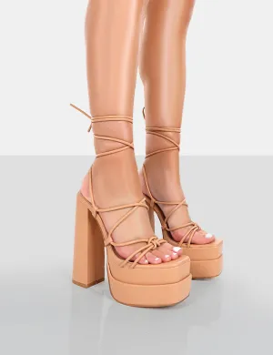 Nude Glow Girl High Heels: PU Lace-Up Platform, Female Elegance