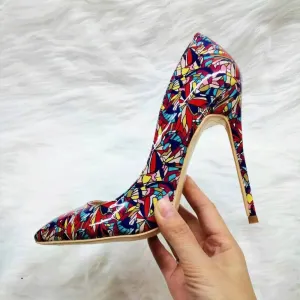 Graphic Printed Pointy Toe Stiletto Pumps