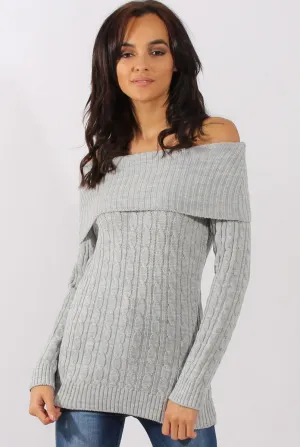 Grey Cable Knit Bardot Top - Deakin