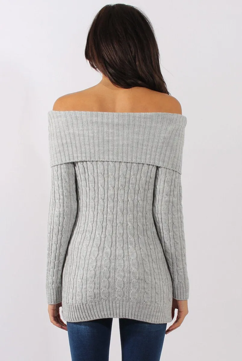 Grey Cable Knit Bardot Top - Deakin