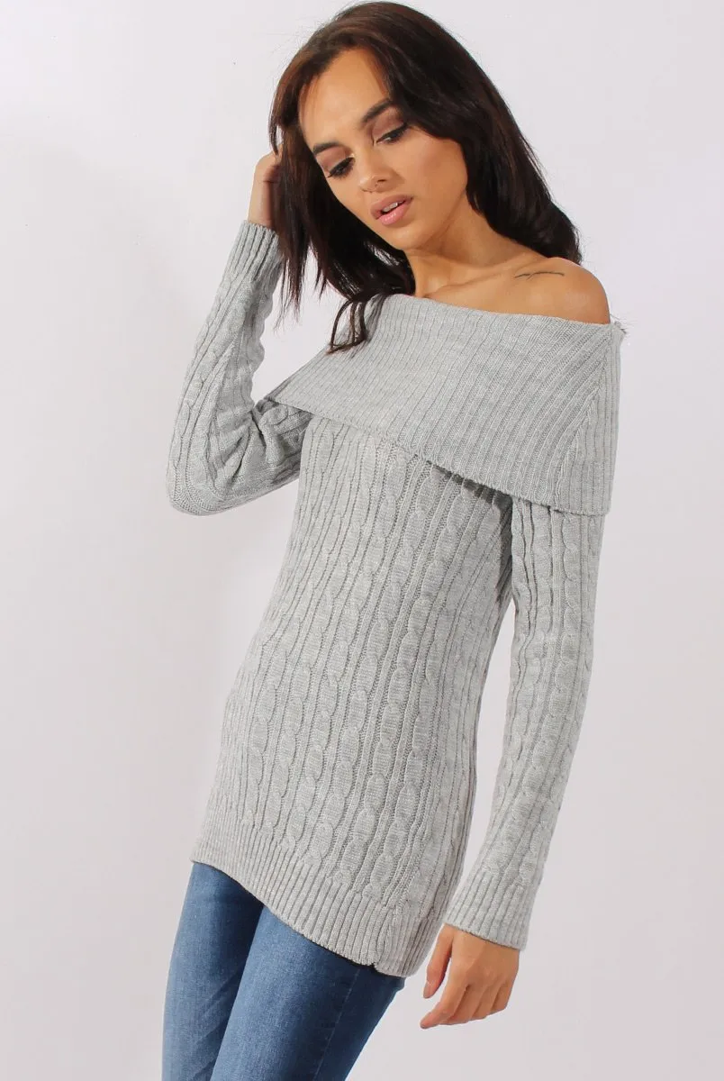 Grey Cable Knit Bardot Top - Deakin