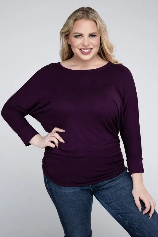 Hi Curvy Plus Size Women Luxe Rayon Boat Neck 3/4 Sleeve Top