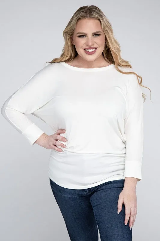 Hi Curvy Plus Size Women Luxe Rayon Boat Neck 3/4 Sleeve Top