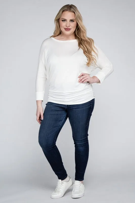 Hi Curvy Plus Size Women Luxe Rayon Boat Neck 3/4 Sleeve Top