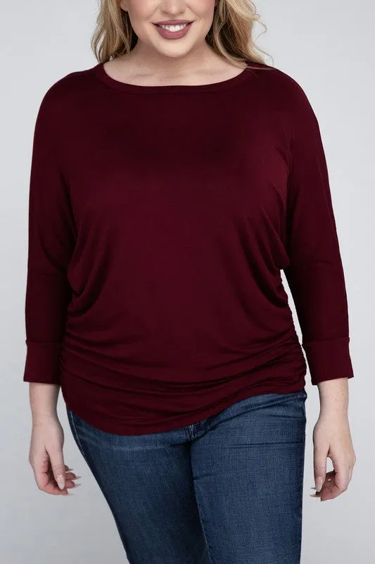 Hi Curvy Plus Size Women Luxe Rayon Boat Neck 3/4 Sleeve Top