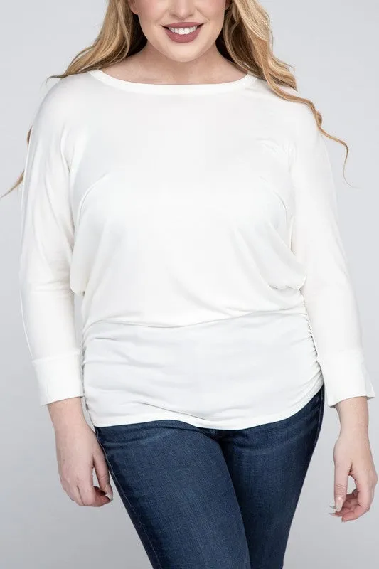 Hi Curvy Plus Size Women Luxe Rayon Boat Neck 3/4 Sleeve Top