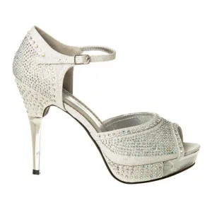 High Heel Platform Diamante Shoe With Open Toe And Ankle Strap