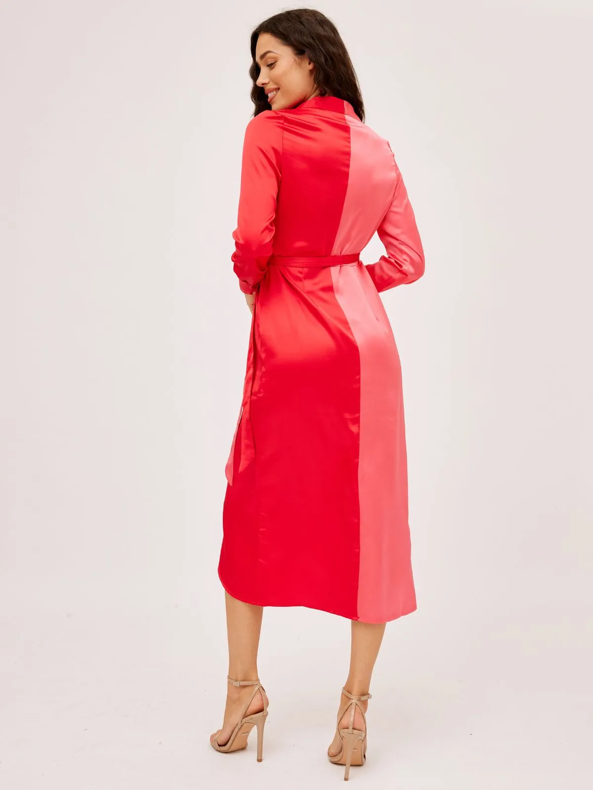 Jem Colourblock Wrap Dress in Pink & Red