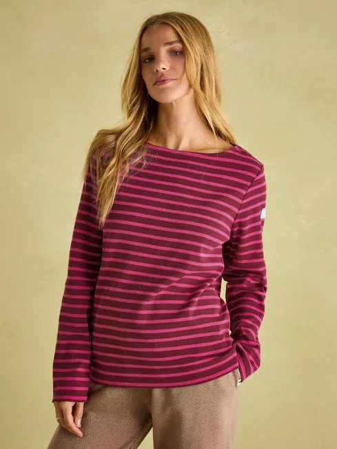 Joules New Harbour Striped Boat Neck Breton Top - Pink/Plum Stripe