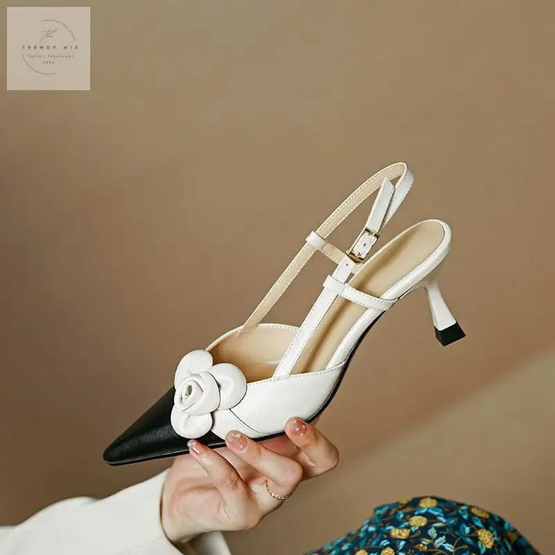 Korean Style Women's Apricot and Cream-White Mid Heel Sandals