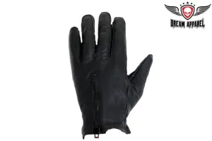 Lined Leather Motorcycle Gloves With Zipper