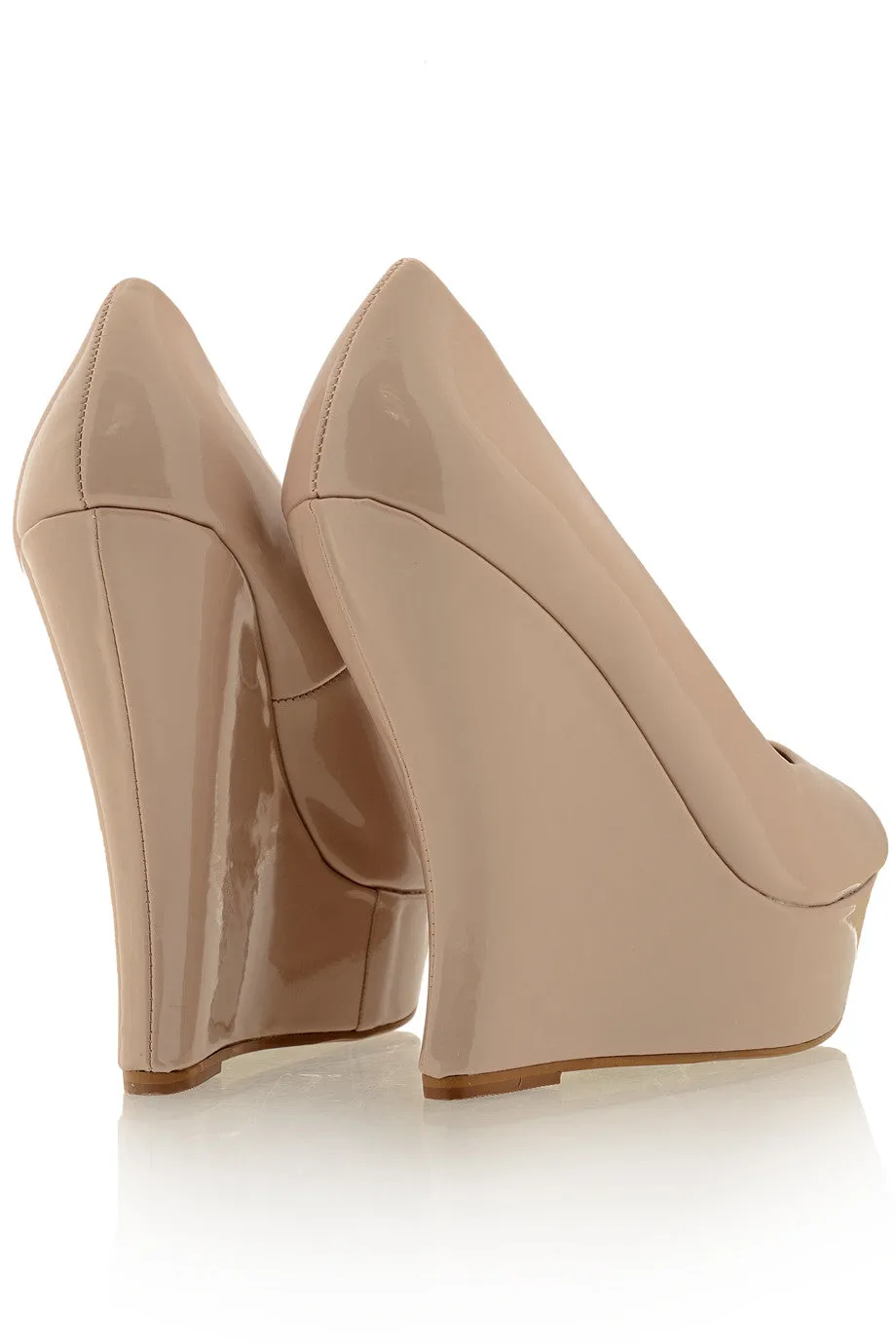 MELLIE Nude Patent Peep Toe Wedges