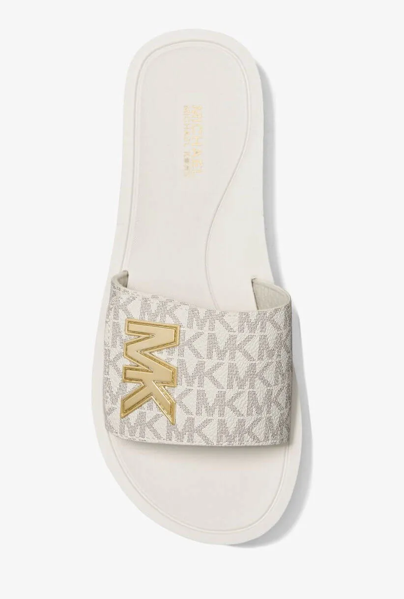 Michael Michael Kors Logo Platform Slide Sandals, Cream/Gold