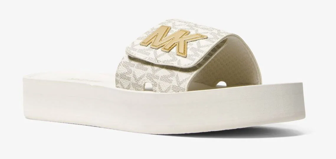 Michael Michael Kors Logo Platform Slide Sandals, Cream/Gold