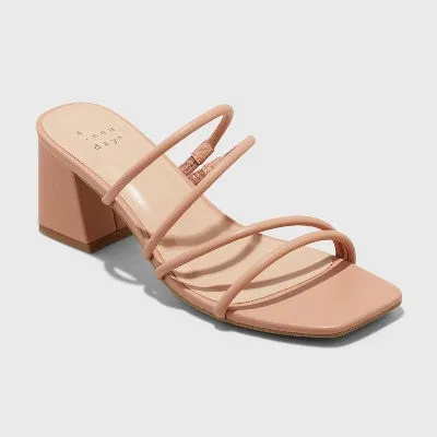 New - A New Day Women's Chunky Block Heel Slip On Mule Sandals