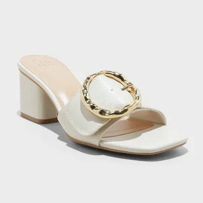 New - Women's Diana Buckle Mule Heels - A New Day Cream 9.5