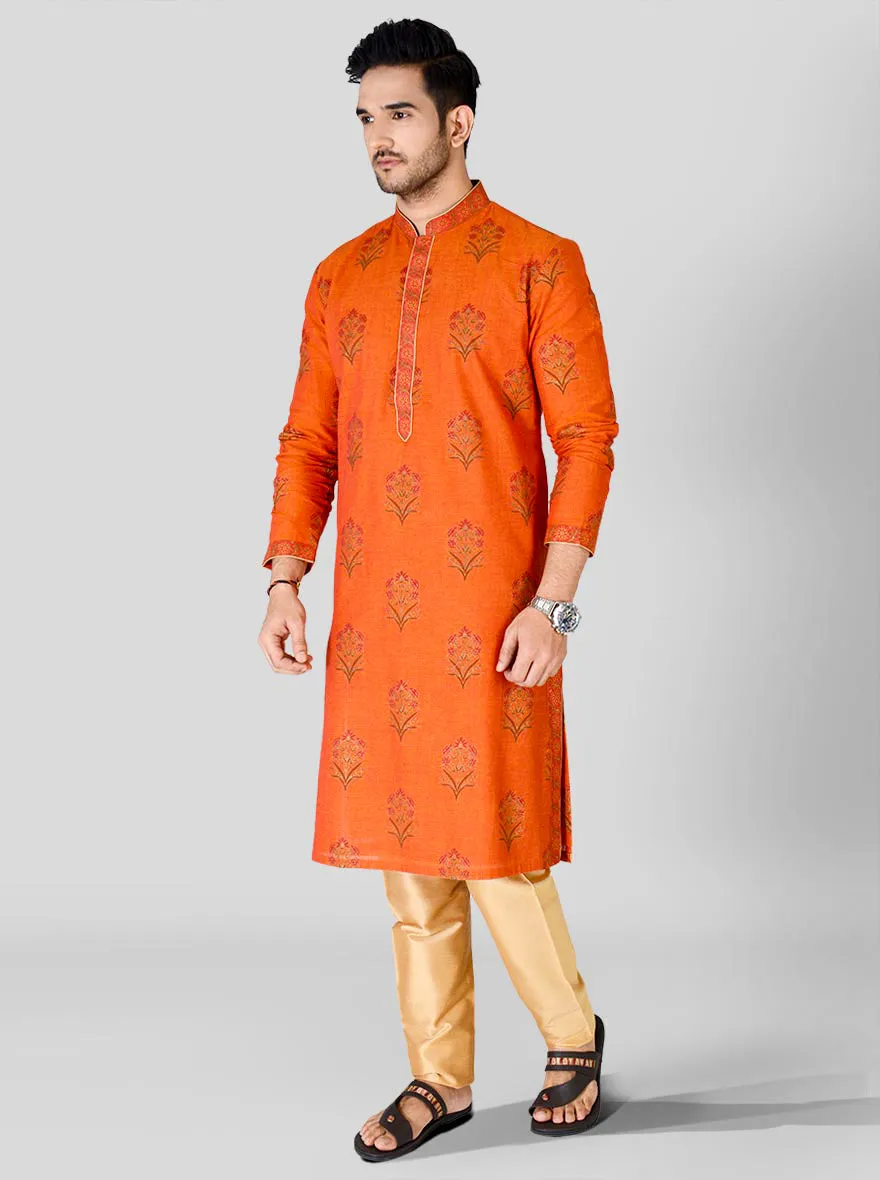 Orange Printed Kurta Set | Azania