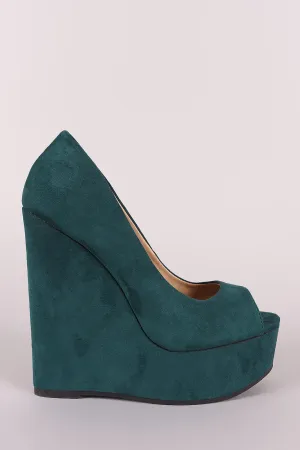 Peep Toe Vegan Suede Platform Wedge