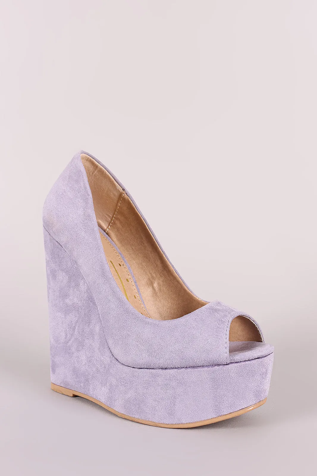 Peep Toe Vegan Suede Platform Wedge