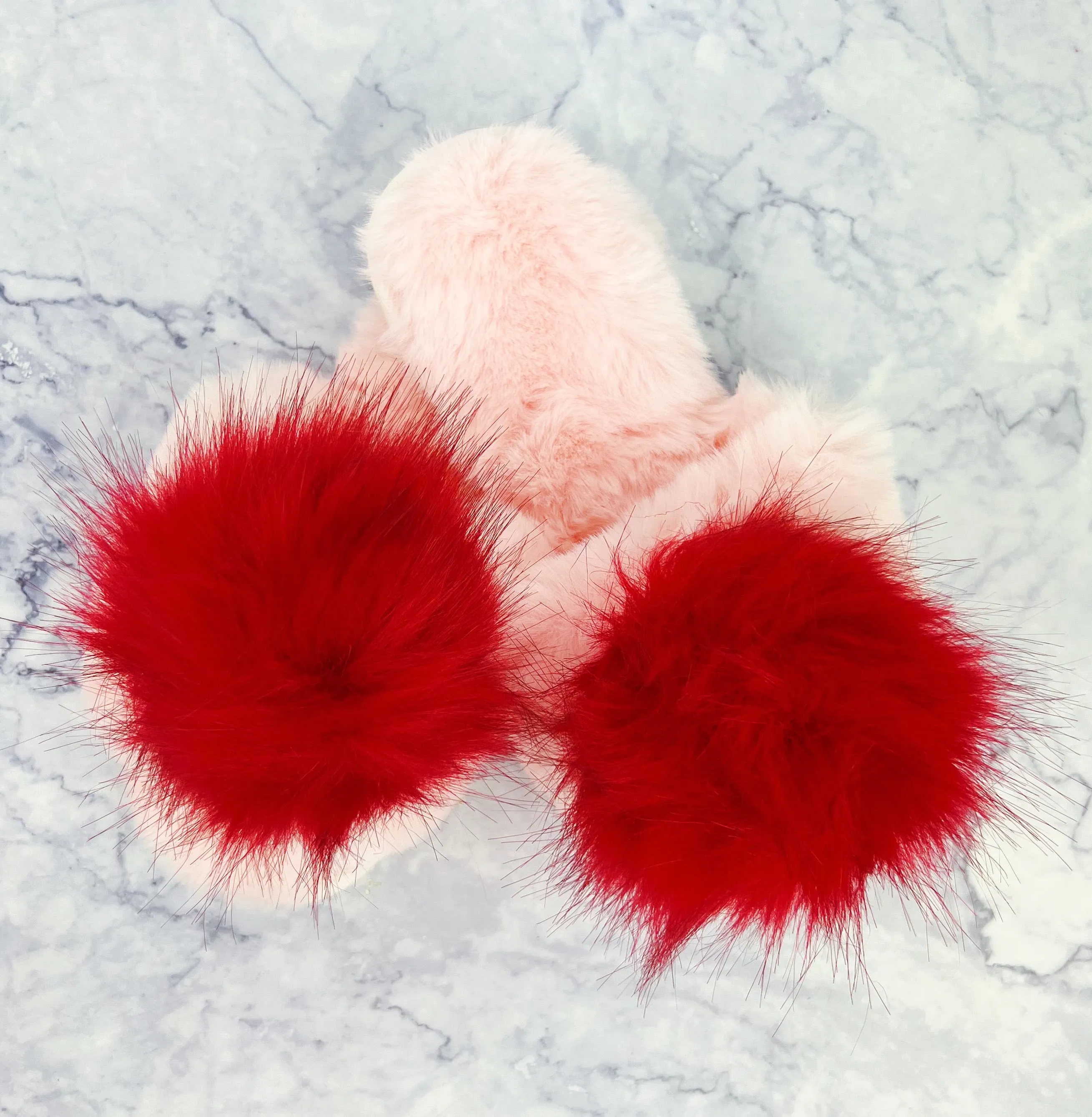 Pink and Red Pom Pom Fuzzy Slipper