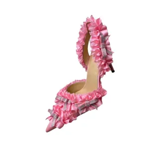 Pre Order:  Lace Rhinestone Bow Stiletto Sandals