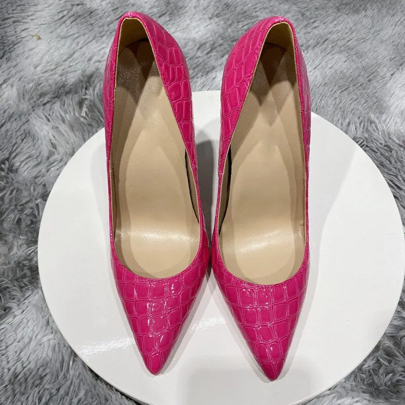 Pre Order:  Rose Pink Crocodile Pattern Pointed-Toe Shoes