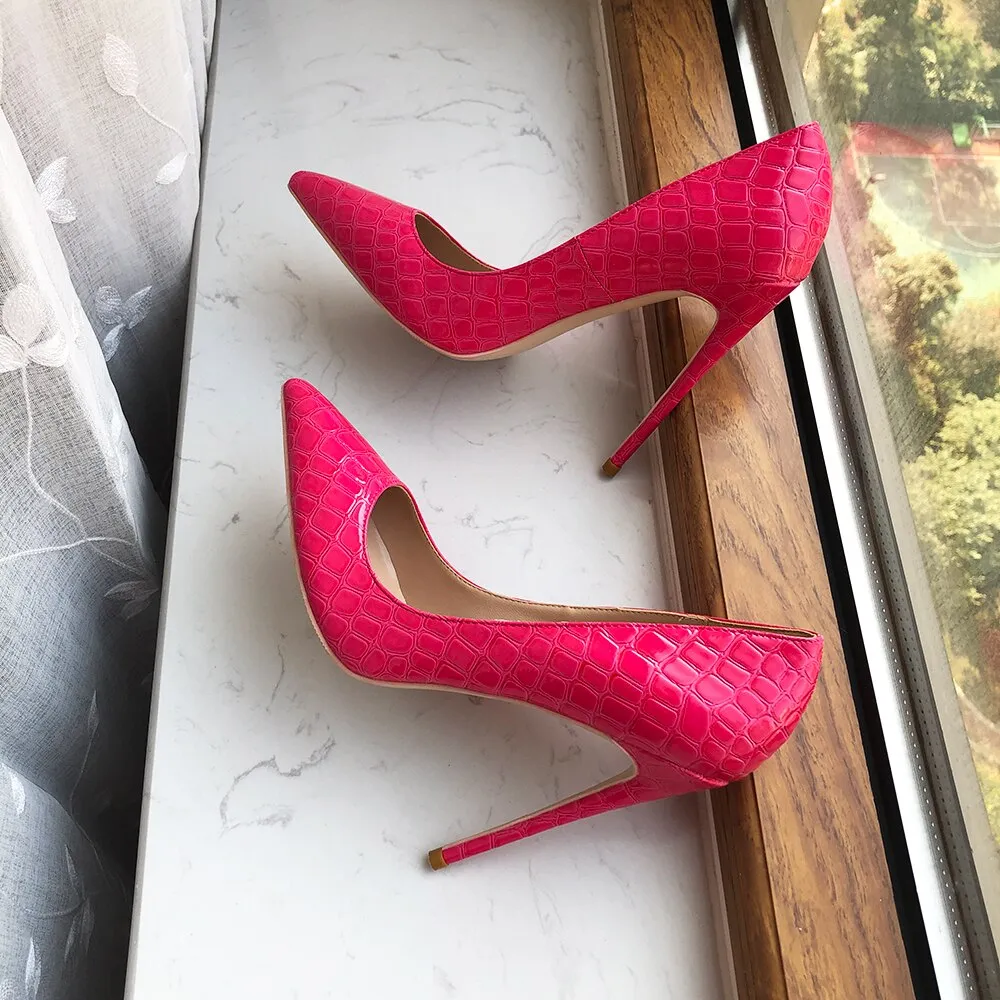 Pre Order:  Rose Pink Crocodile Pattern Pointed-Toe Shoes