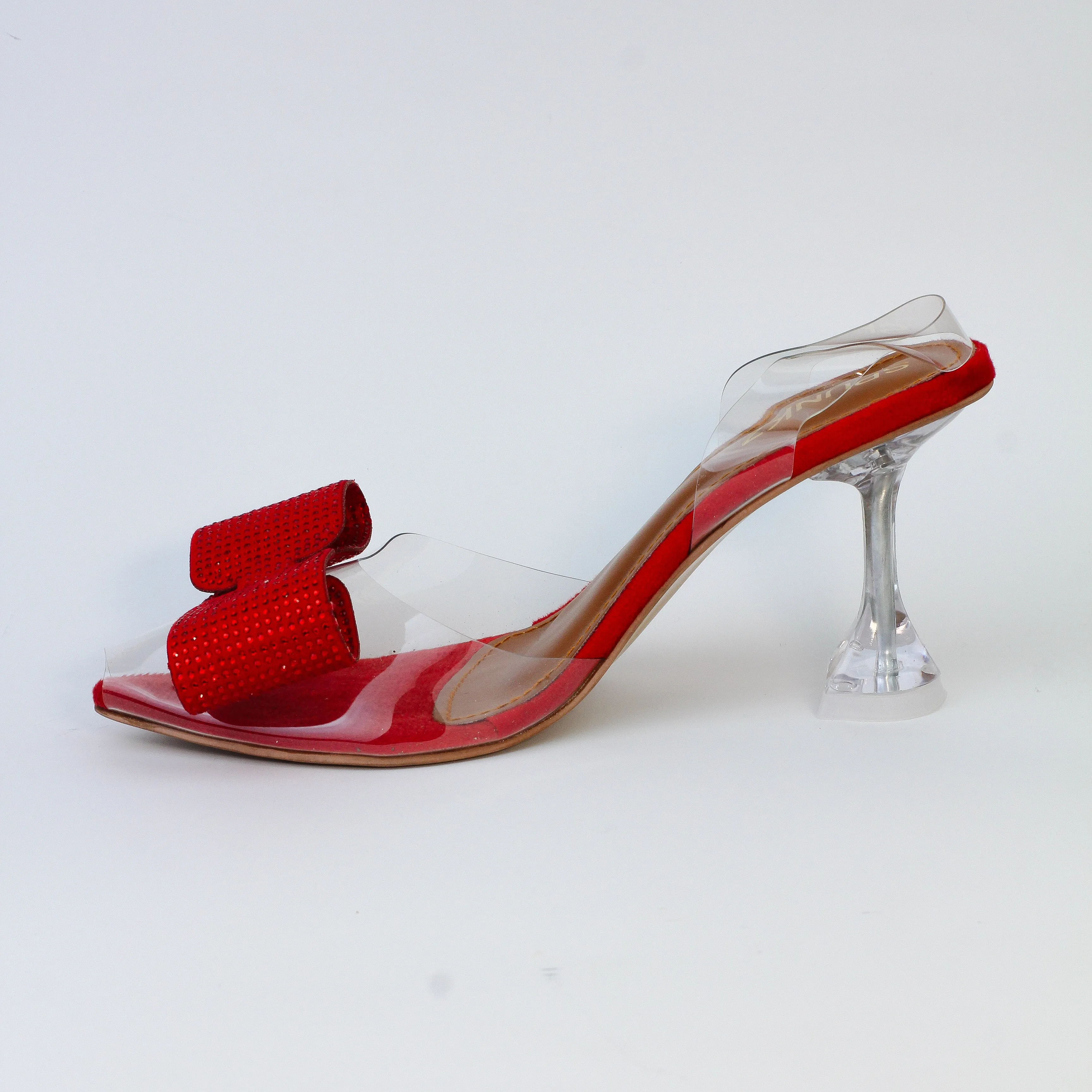 Red Romeo Crystal Embellished Shiny Bow Pointed Toe Heels