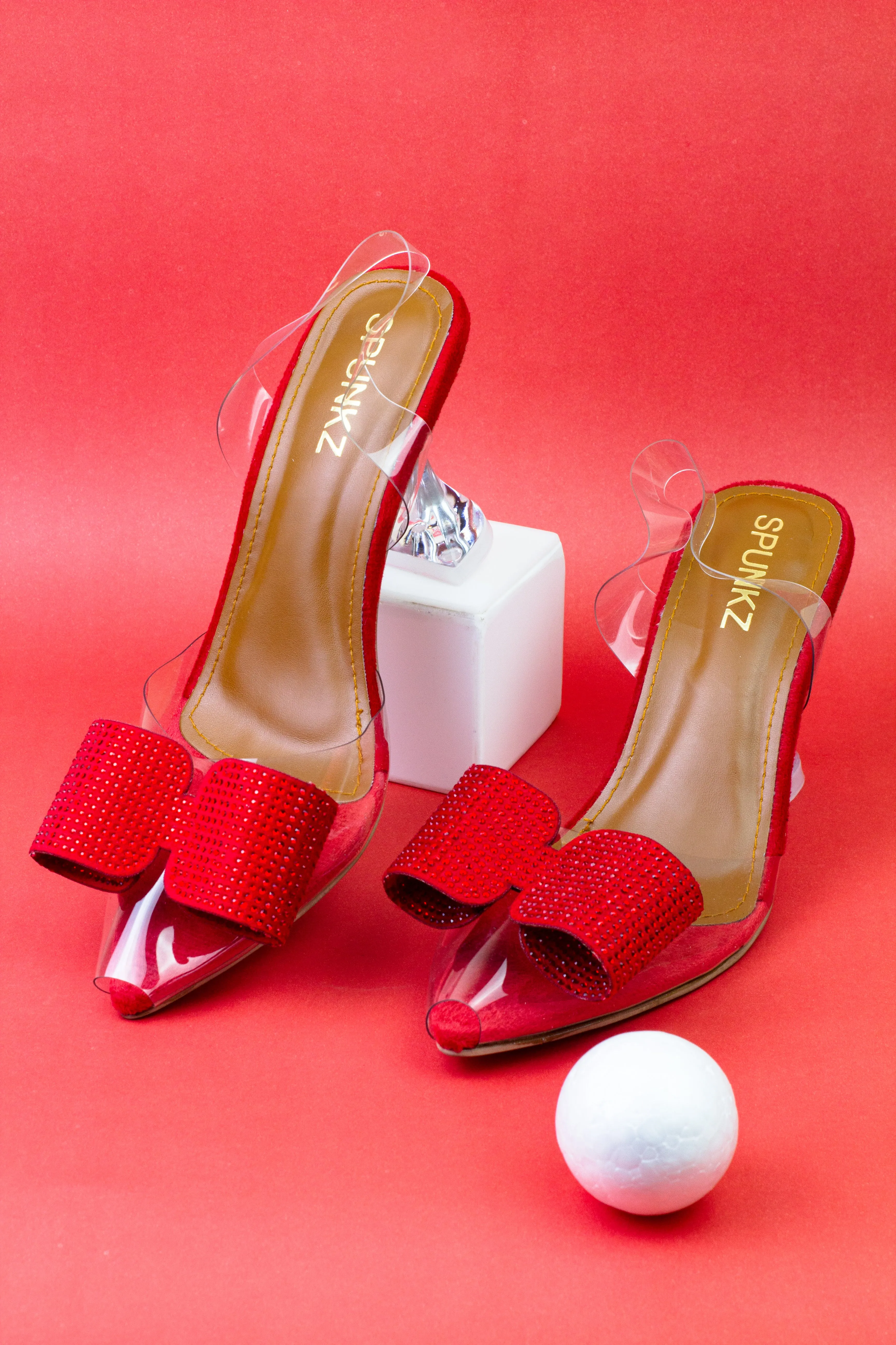 Red Romeo Crystal Embellished Shiny Bow Pointed Toe Heels