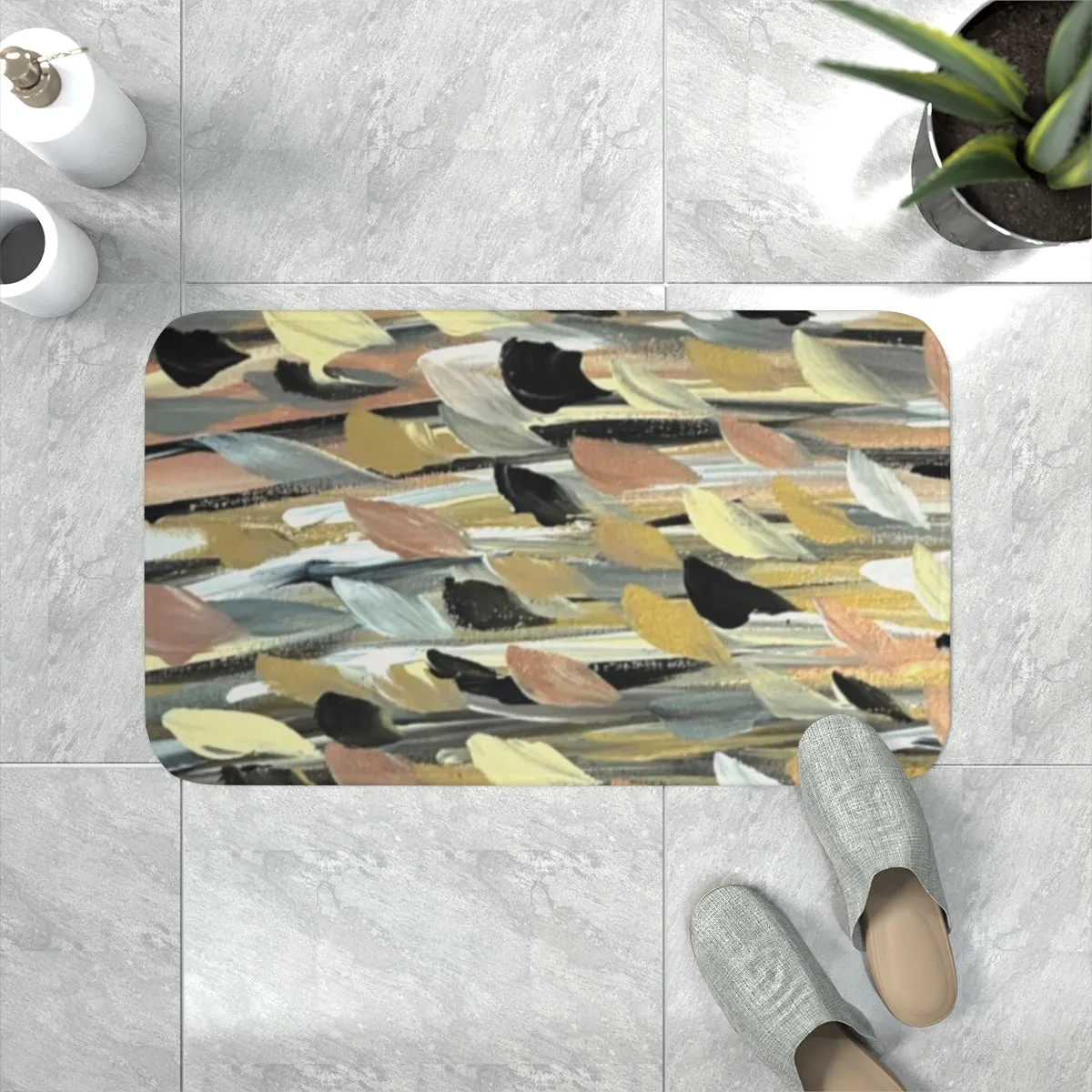 Rose Gold Brushstrokes  Memory Foam Bath Mat