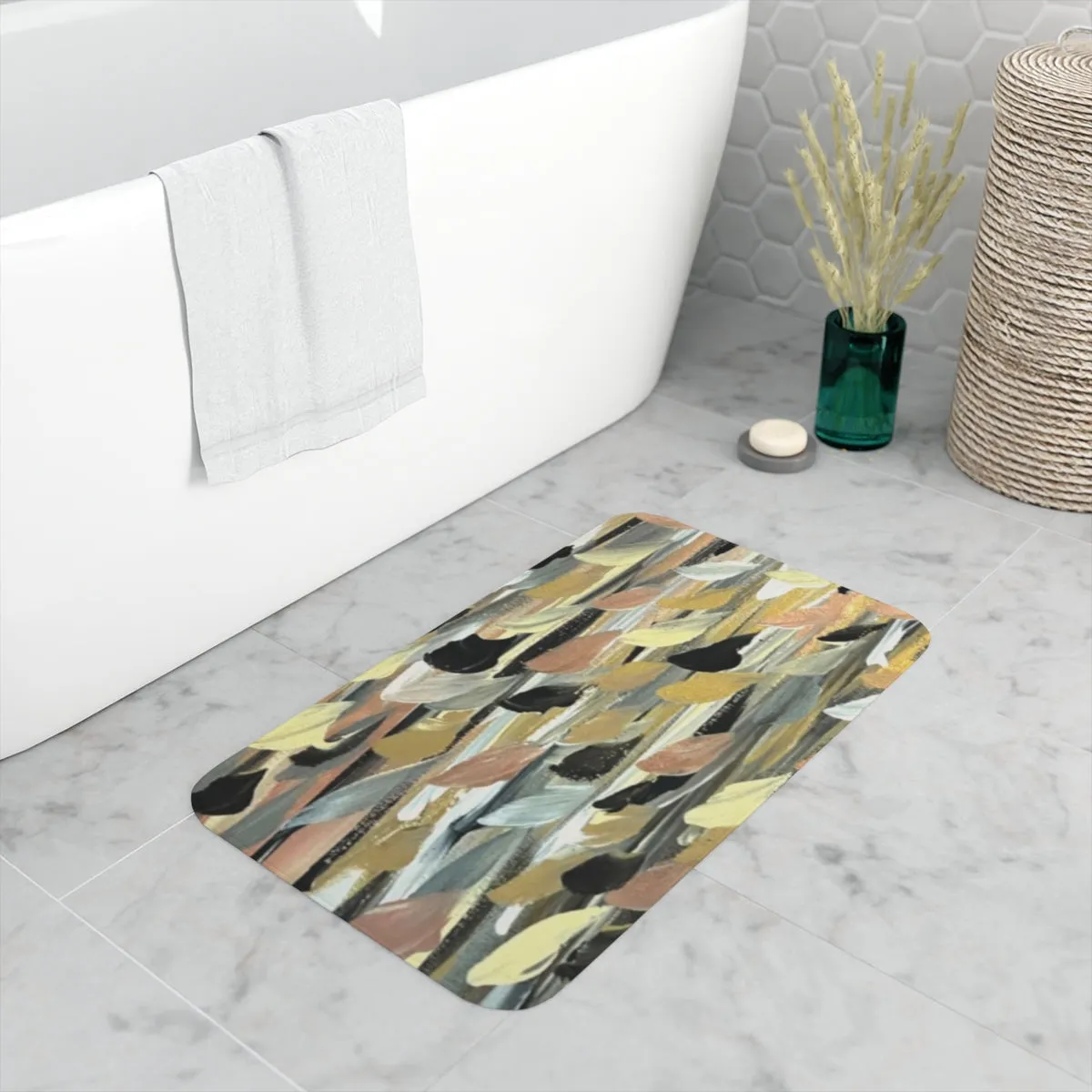 Rose Gold Brushstrokes  Memory Foam Bath Mat