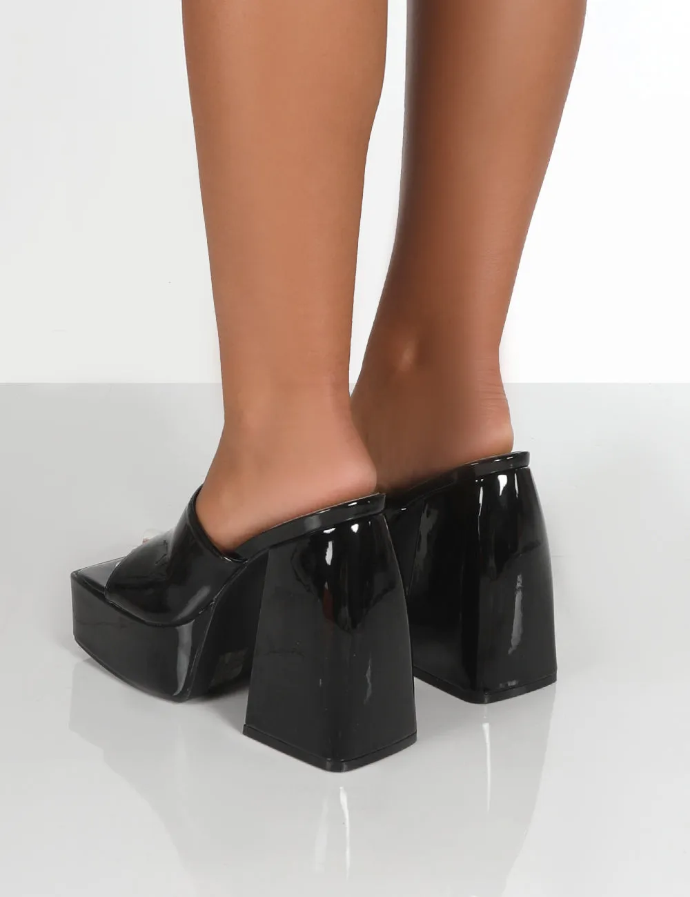 Rozie Black PU Chunky Heeled Mules