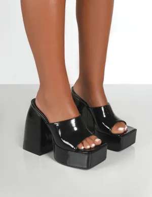 Rozie Black PU Chunky Heeled Mules