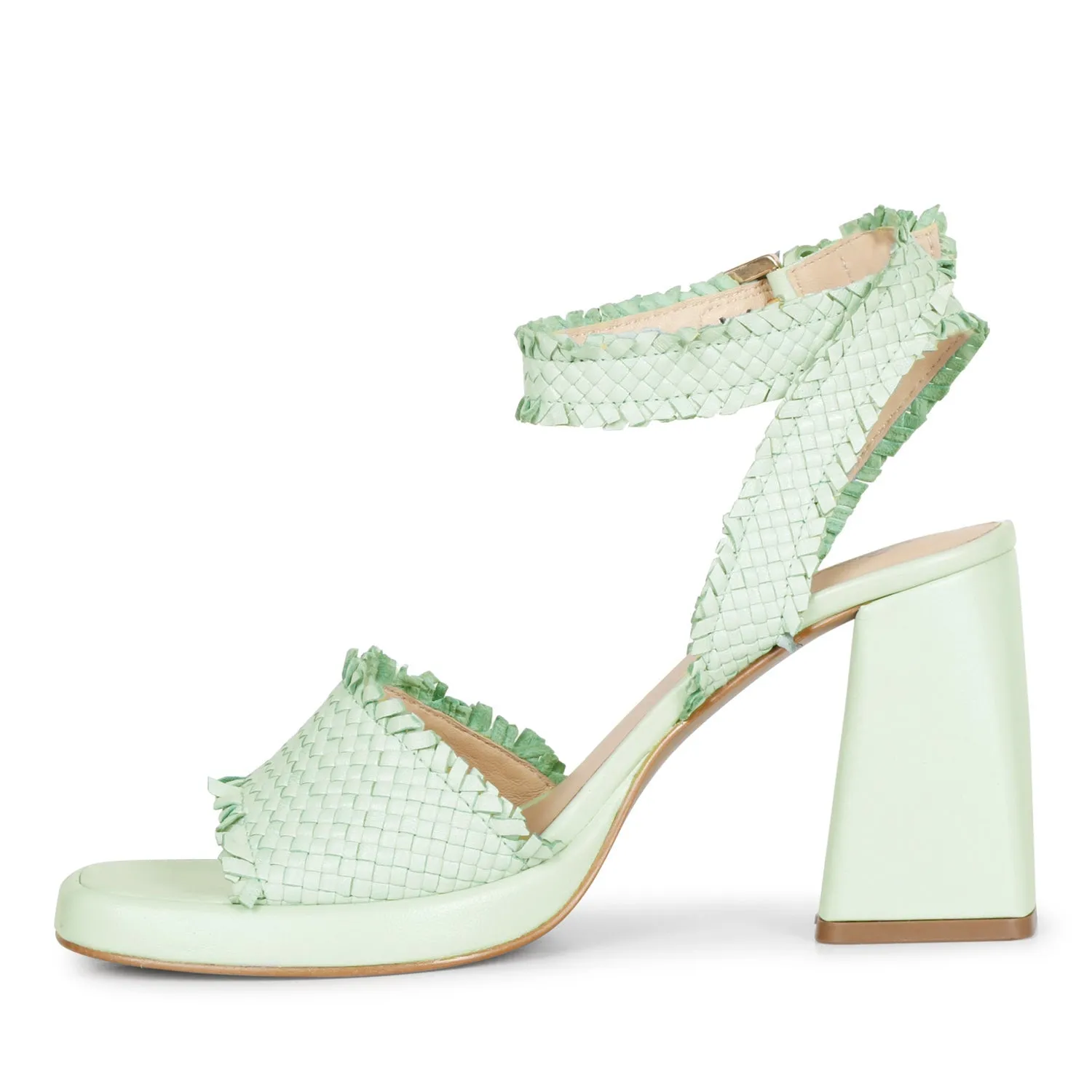 Saint Hannah Aqua Woven Leather Block Heels