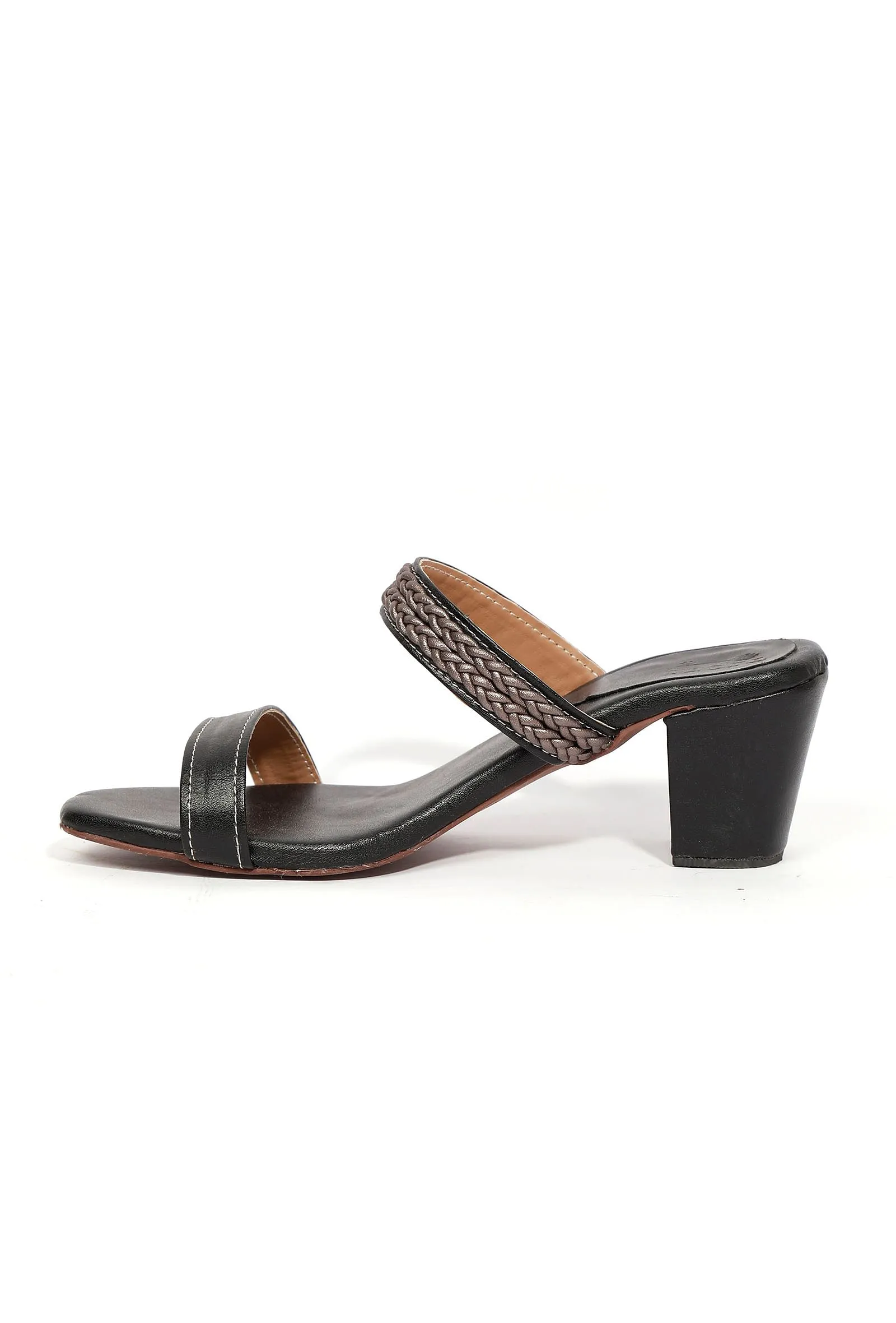 Sara Black Strap Cushion Padded Heels