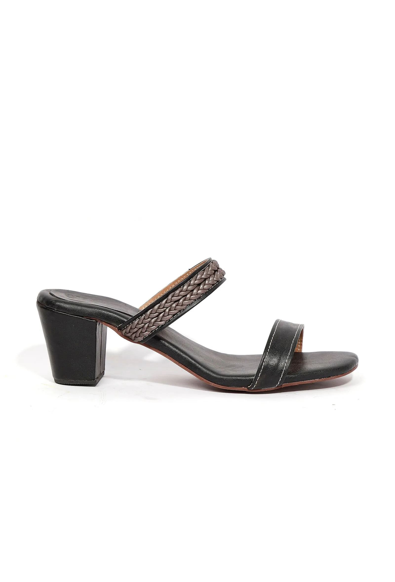 Sara Black Strap Cushion Padded Heels