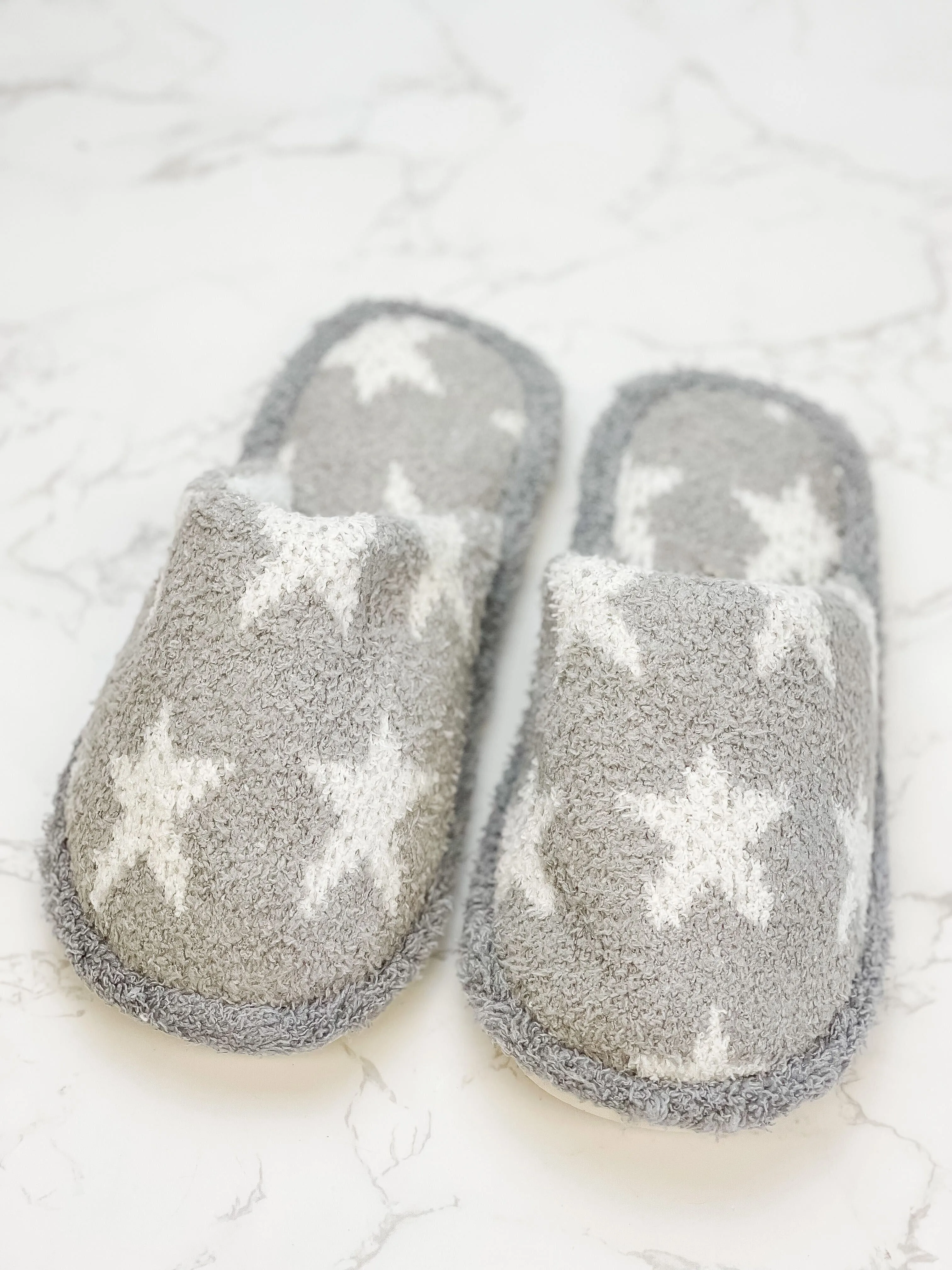 Star Fuzzy Slippers - Gray