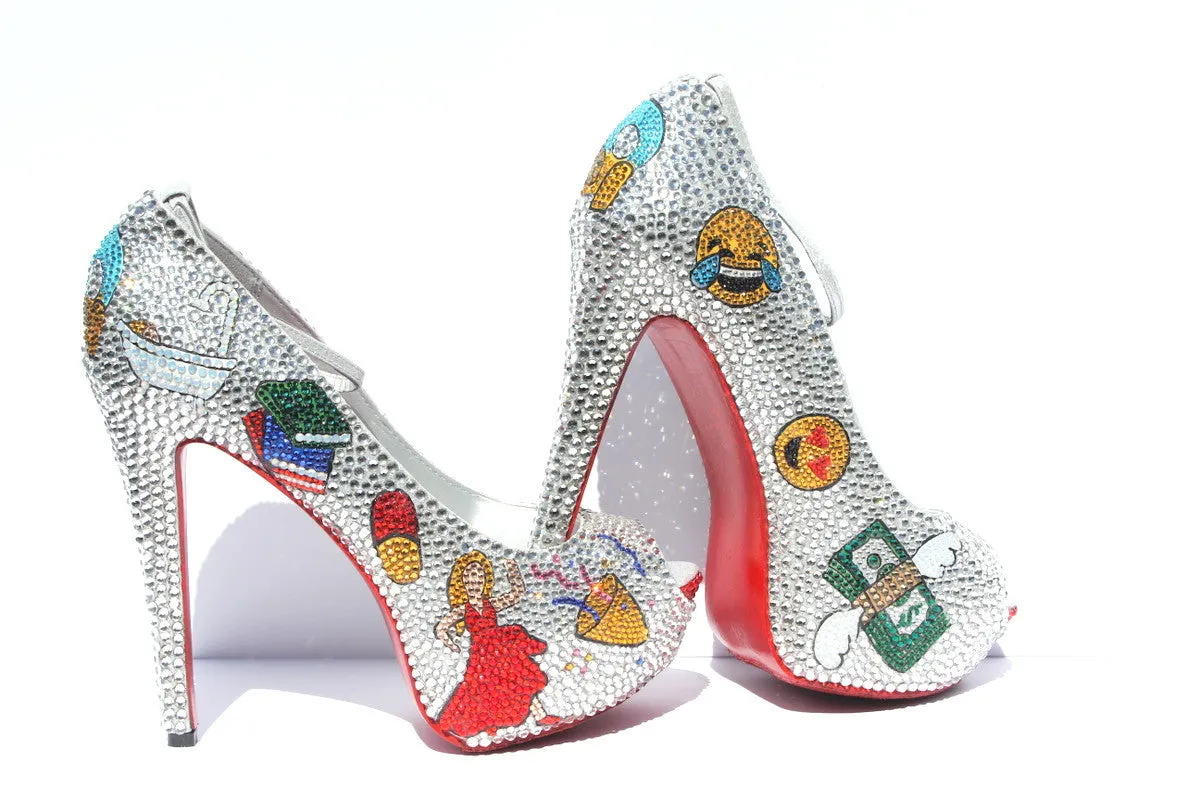 Swarovski Crystal Emoji Peep Toe Heels