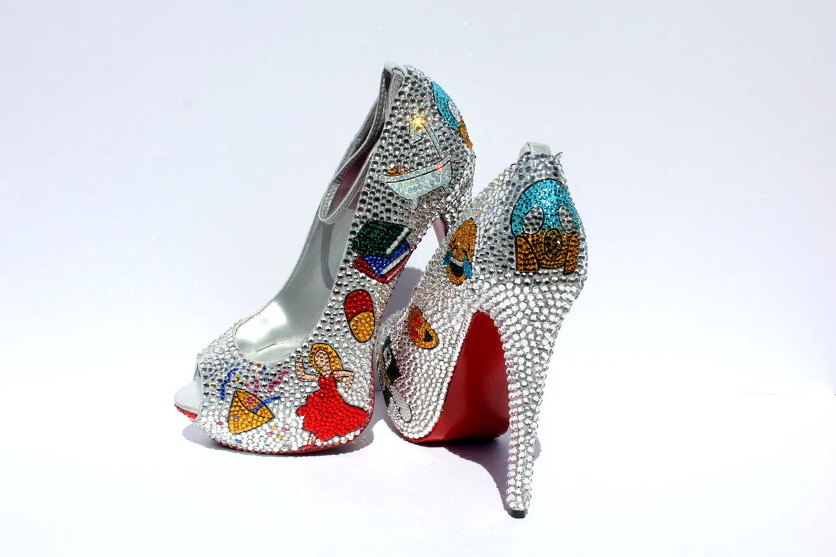 Swarovski Crystal Emoji Peep Toe Heels