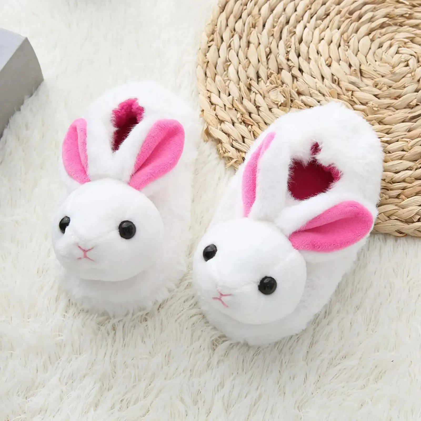 White Rabbit Slippers with Pink Ears for Girls