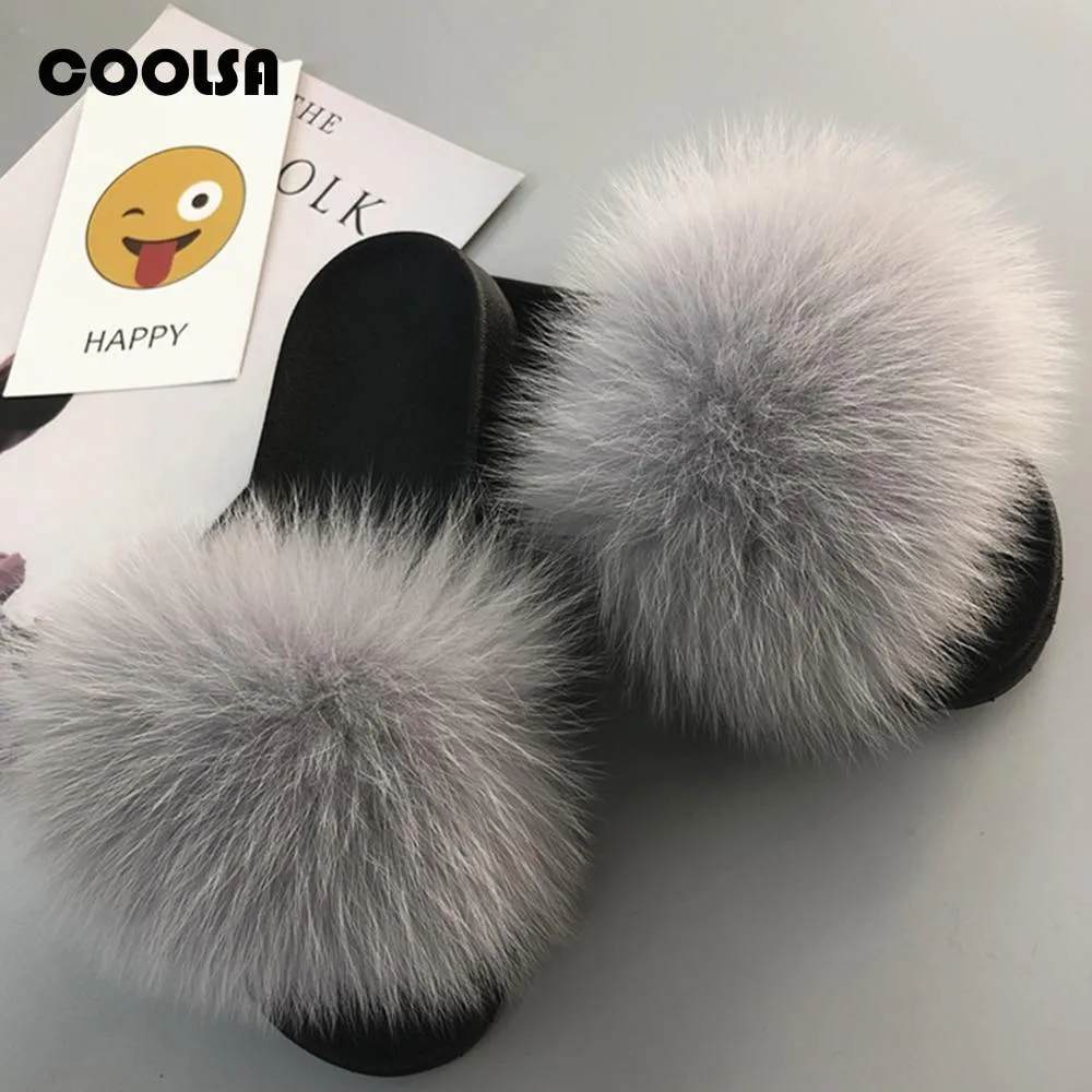 Women Summer Fluffy Faux Fur Outdoor Flip Flops