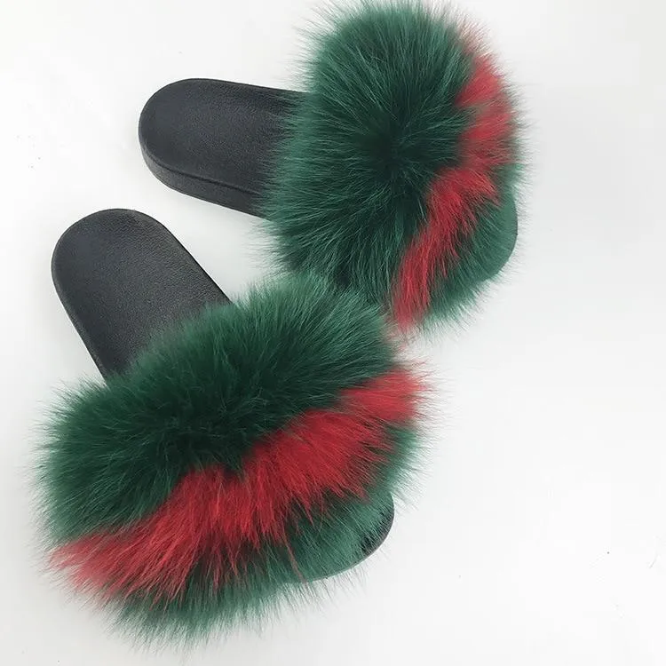 Women Summer Fluffy Faux Fur Outdoor Flip Flops