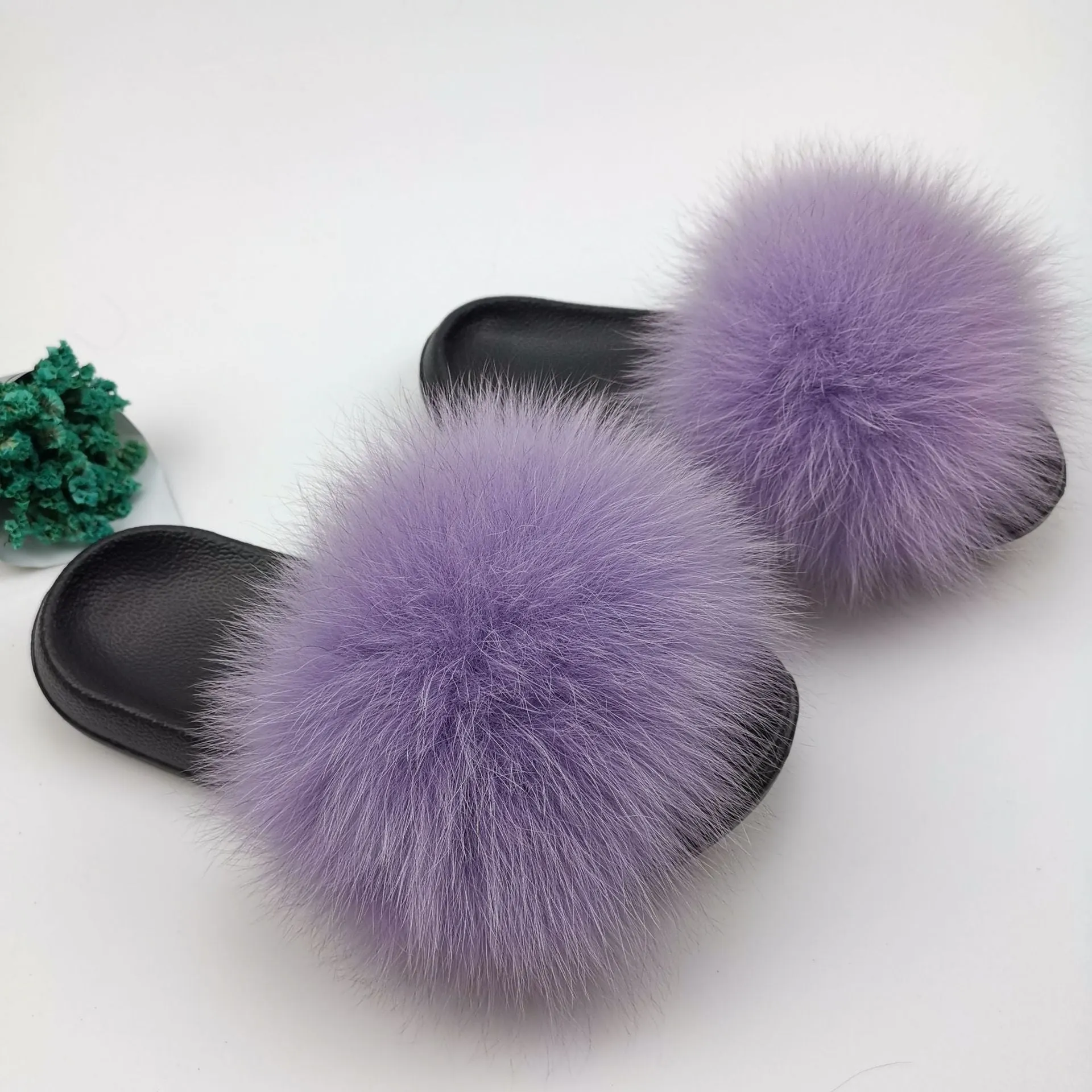 Women Summer Fluffy Faux Fur Outdoor Flip Flops