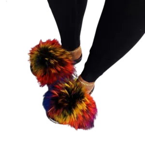 Women Summer Fluffy Faux Fur Outdoor Flip Flops