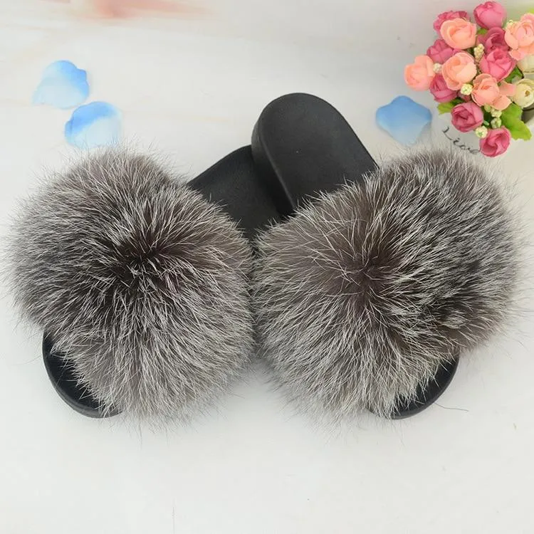 Women Summer Fluffy Faux Fur Outdoor Flip Flops