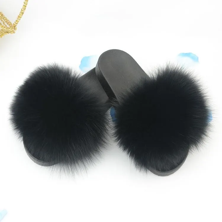 Women Summer Fluffy Faux Fur Outdoor Flip Flops