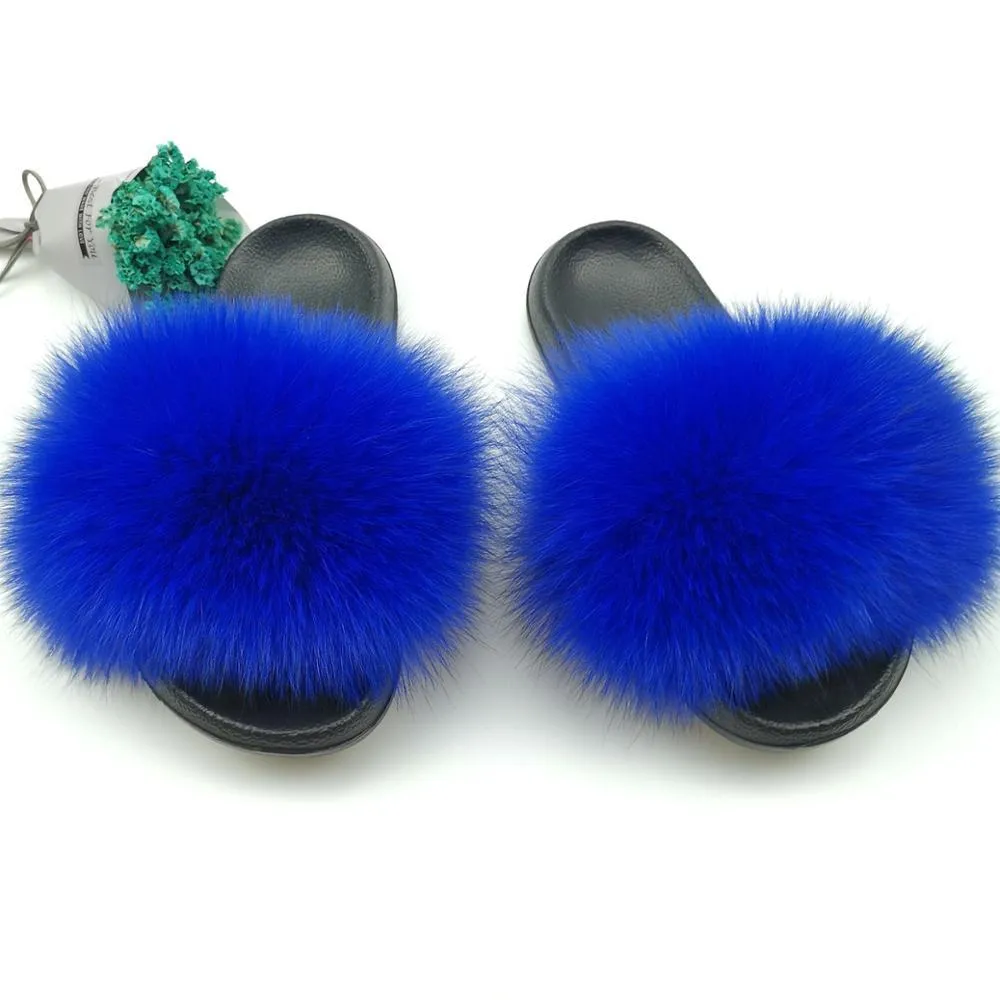 Women Summer Fluffy Faux Fur Outdoor Flip Flops