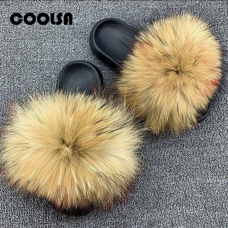 Women Summer Fluffy Faux Fur Outdoor Flip Flops