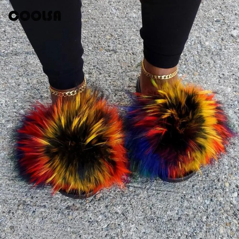 Women Summer Fluffy Faux Fur Outdoor Flip Flops