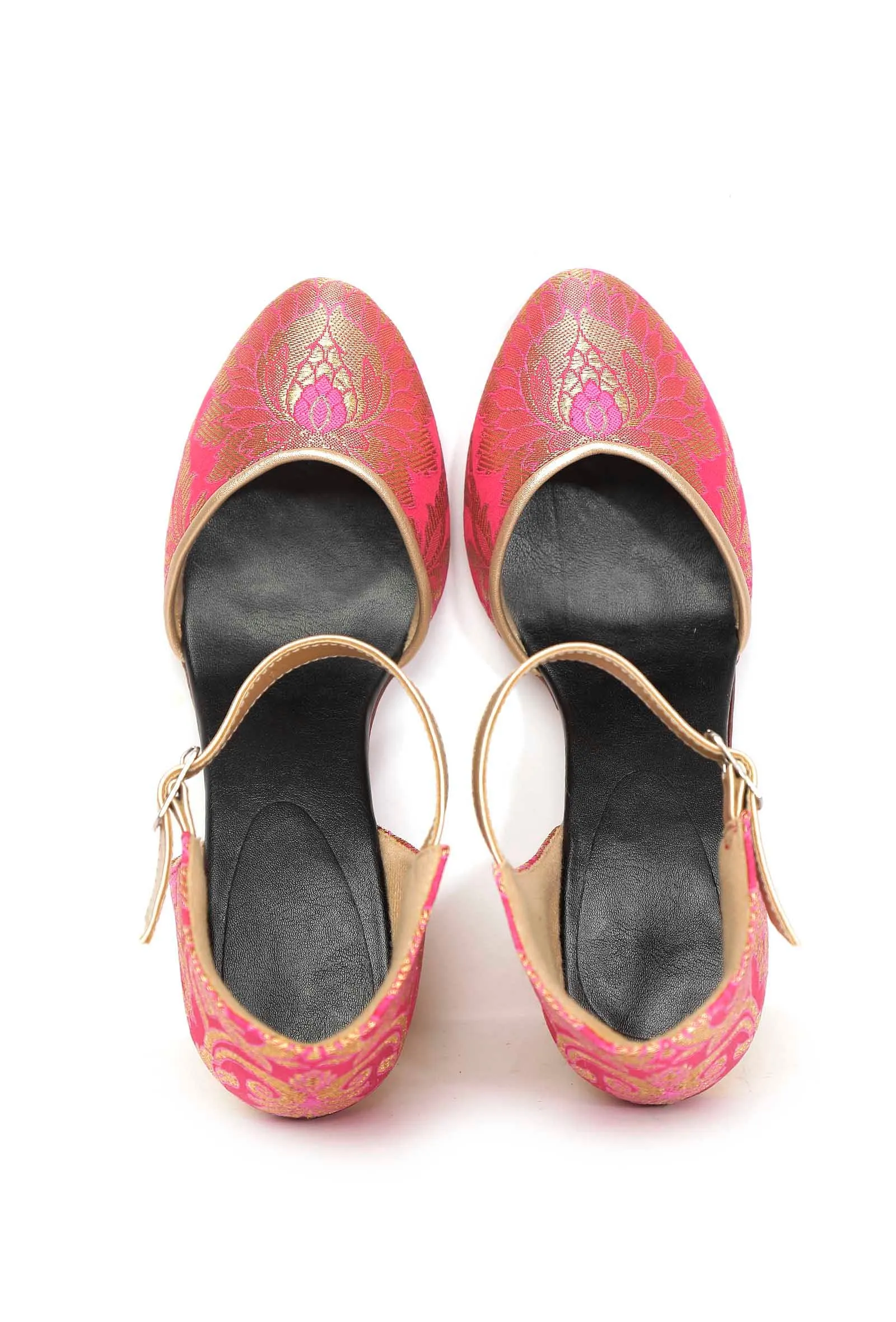 Yellow and Pink Brocade Block Heels